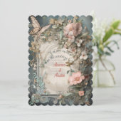 ビクトリアンブルーとピンクの花と蝶 招待状 (スタンド正面)