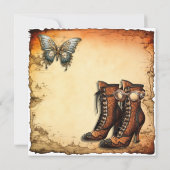 ビクトリアンブーツ | スチームパンク バタフライ | 誕生日 招待状 (裏面)