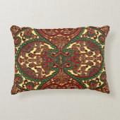 ビクトリアンペイズリーパターエレガントン赤い緑の金ゴールド アクセントクッション (正面)