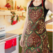 ビクトリアンペイズリーパターエレガントン赤い緑の金ゴールド エプロン