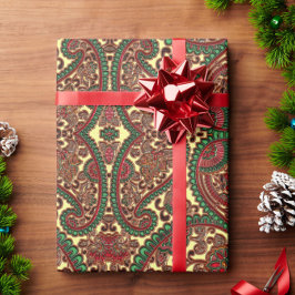 ビクトリアンペイズリーパターエレガントン赤い緑の金ゴールド ラッピングペーパー