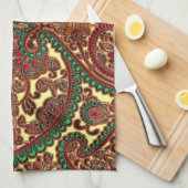ビクトリアンペイズリーフローラ宝石トーン緑の赤い金ゴールド キッチンタオル (四つ折り)