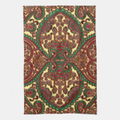 ビクトリアンペイズリーフローラ宝石トーン緑の赤い金ゴールド キッチンタオル (縦)