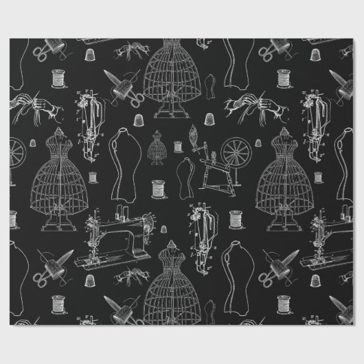 ビクトリアンマネキンアンティーク裁縫機黒 ラッピングペーパー (フラット)