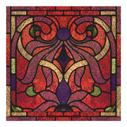 ビクトリアンマルーンと赤のステンドグラス フォトプリント            (正面)