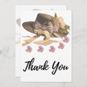 ビクトリアンリボンと花びら付き帽子 サンキューカード (正面/裏面)