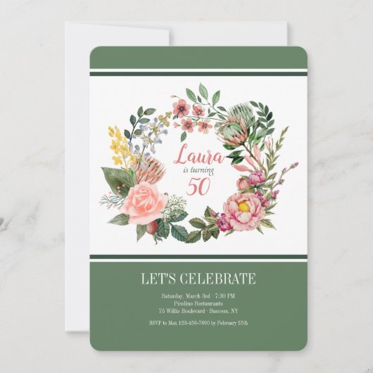 ビクトリアンリースの花の招待状 招待状 (正面)