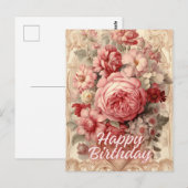 ビクトリアンローズのイラスト 誕生日おめでとう ポストカード (正面/裏面)