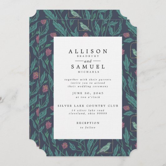 ビクトリアンヴィンテージの庭園の結婚式 招待状 (正面/裏面)