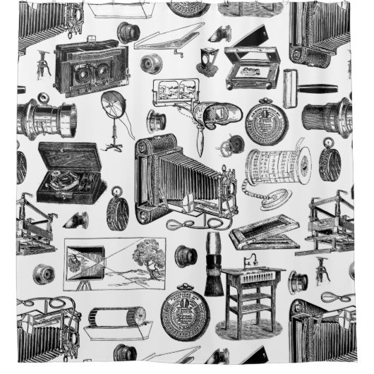 ビクトリアンヴィンテージアンティーク撮影カメラツール シャワーカーテン (正面)