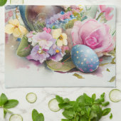 ビクトリアンヴィンテージイースターバニー&フラワーズ キッチンタオル (折り畳み)