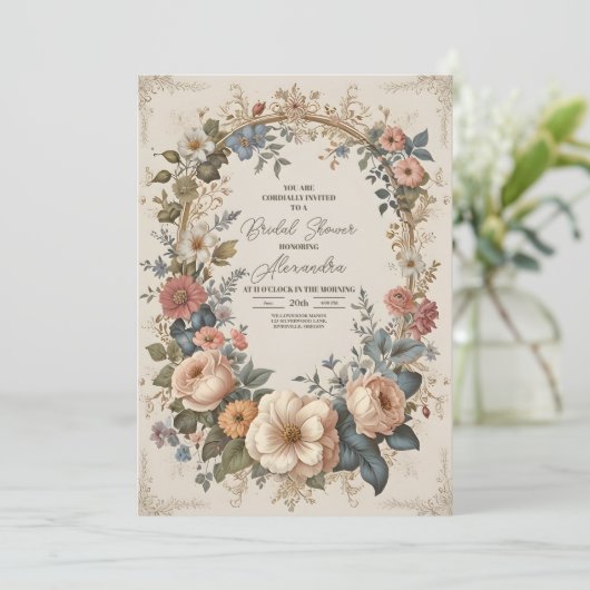 ビクトリアンヴィンテージガーデンフローラブライダルシャワー 招待状 (スタンド正面)