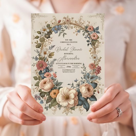 ビクトリアンヴィンテージガーデンフローラブライダルシャワー 招待状