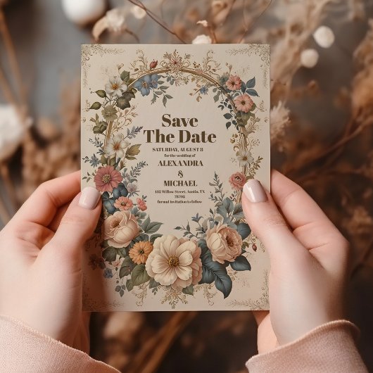 ビクトリアンヴィンテージガーデンフローラ結婚ズ セーブザデート