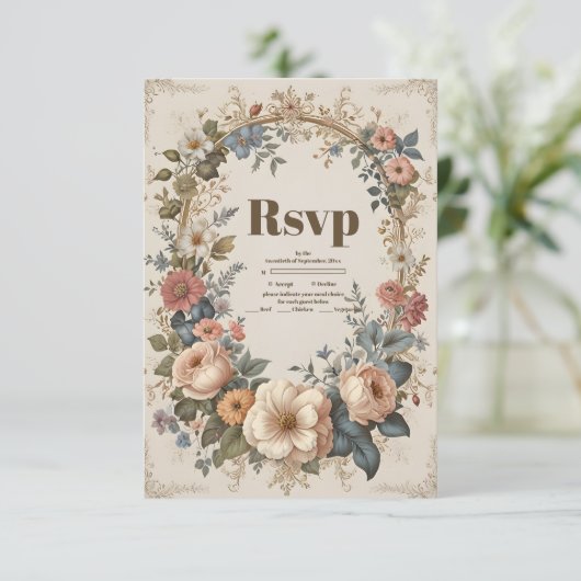ビクトリアンヴィンテージガーデンフローラ結婚ズ 出欠カード (スタンド正面)