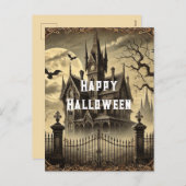 ビクトリアンヴィンテージハ幽霊のよく出るウスハッピーハローウィン シーズンポストカード (正面/裏面)
