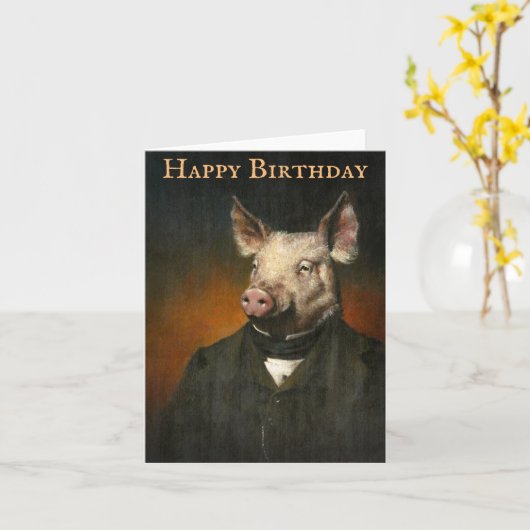 ビクトリアンヴィンテージピグ誕生日カード カード (黄色い花)
