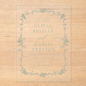 ビクトリアンヴィンテージフランスのセージ結婚グリーン アクリル招待状 (正面)