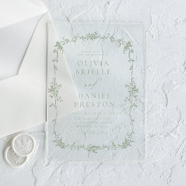 ビクトリアンヴィンテージフランスのセージ結婚グリーン アクリル招待状