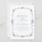 ビクトリアンヴィンテージフランスのダスティブルーブライダルシャワー 招待状 (正面)