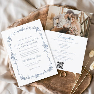 ビクトリアンヴィンテージフランスの写真QRコー結婚ド 招待状