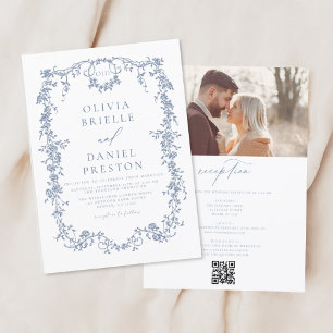 ビクトリアンヴィンテージフランスの写真QRコー結婚ド 招待状