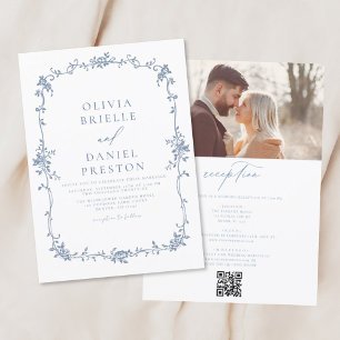 ビクトリアンヴィンテージフランスの写真QRコー結婚ド 招待状