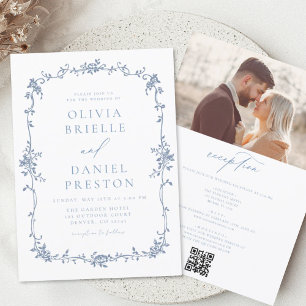 ビクトリアンヴィンテージフランスの写真QRコー結婚ド 招待状