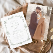 ビクトリアンヴィンテージフランスの写真Sage Green 結婚's 招待状