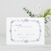 ビクトリアンヴィンテージフランスのRSVPダスティブルー結婚ズ 招待状 (スタンド正面)