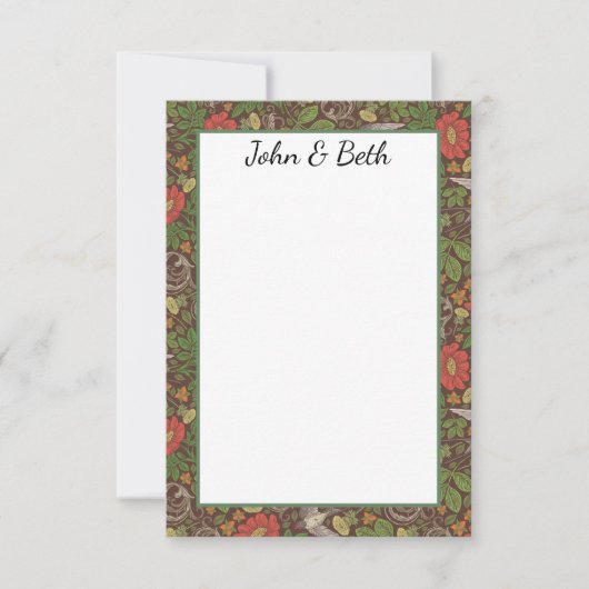 ビクトリアンヴィンテージレッドデイジーバードイングリッシュガーデン サンキューカード (正面)