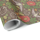 ビクトリアンヴィンテージレッドデイジーバードイングリッシュガーデン ラッピングペーパー (ロールコーナー)