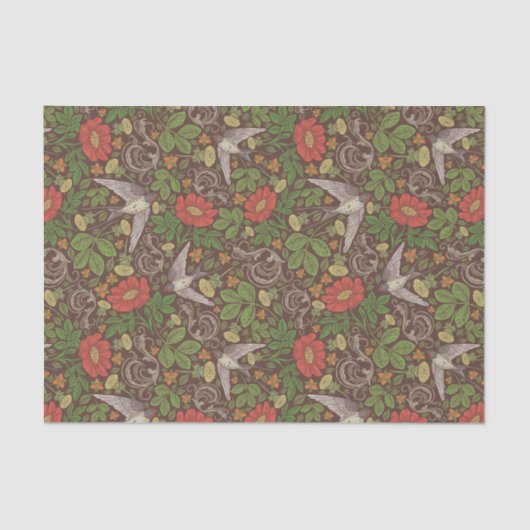 ビクトリアンヴィンテージレッドデイジーバードイングリッシュガーデン 薄葉紙 (正面)