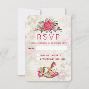 ビクトリアンヴィンテージロッキングホースクリスマスRSVP 出欠カード