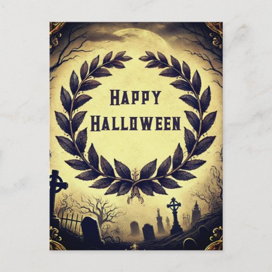 ビクトリアンヴィンテージローレルリースハローウィンパーティ ポストカード (正面)