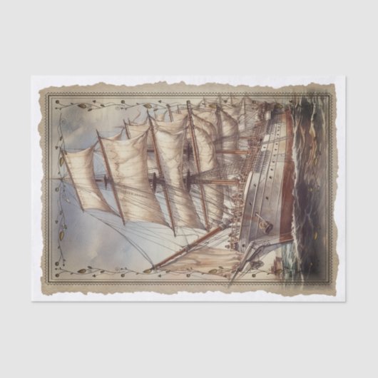 ビクトリアンヴィンテージ帆走船の切り離 薄葉紙 (正面)