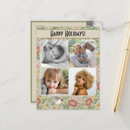 ビクトリアンヴィンテージ春レッドデイジー鳥写真 ポストカード