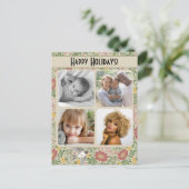 ビクトリアンヴィンテージ春レッドデイジー鳥写真 ポストカード (スタンド正面)