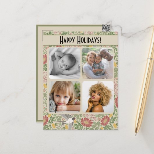 ビクトリアンヴィンテージ春レッドデイジー鳥写真 ポストカード (正面/裏面インサイチュ)