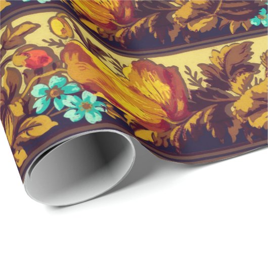 ビクトリアンヴィンテージ花エレガント紋茶色 ラッピングペーパー (ロールコーナー)
