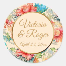 ビクトリアンヴィンテージ花結婚柄 ラウンドシール