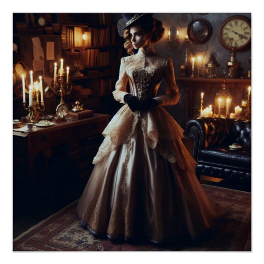 ビクトリアンヴィンテージ謎のエレガント女性 ポスター (正面)