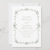 ビクトリアンヴィンテージQRコードSageグリーン結婚ズ 招待状 (正面)