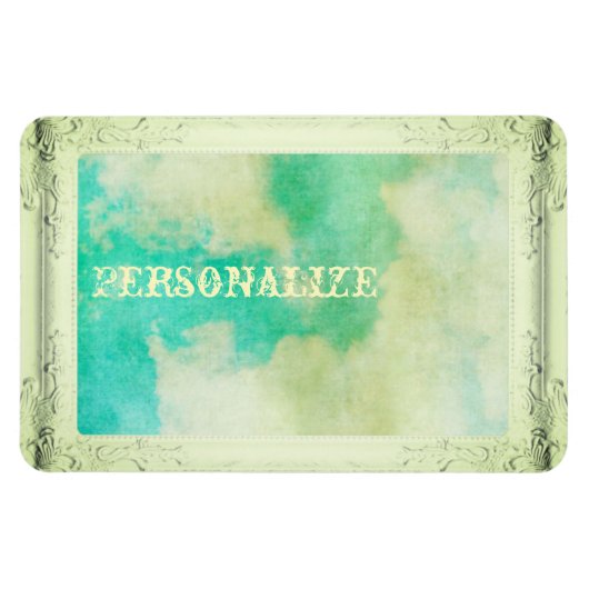 ビクトリアン写真枠スカイクラウドティール（緑がかった色）クリーム マグネット (横)