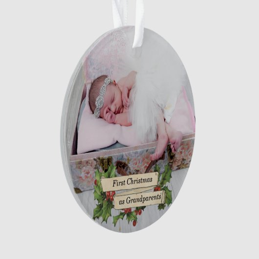 ビクトリアン初めてのクリスマスを祖父母として – 写真 オーナメント (正面)