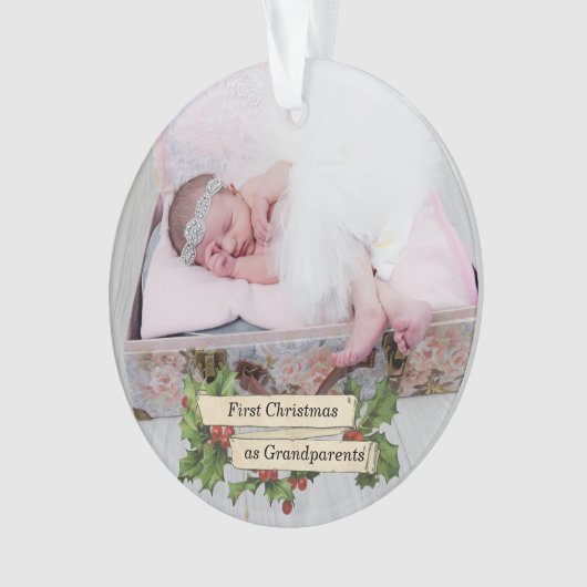 ビクトリアン初めてのクリスマスを祖父母として – 写真 オーナメント (正面)