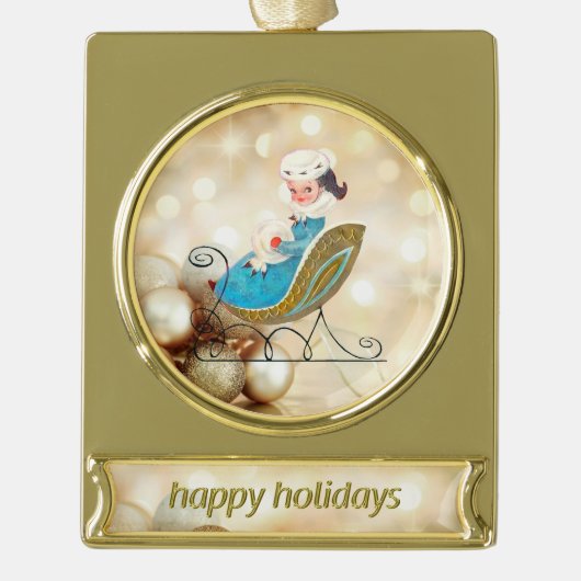 ビクトリアン女の子のファッションド群れ ゴールドプレートバナーオーナメント (正面)