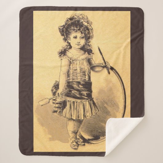 ビクトリアン小さな女の子プリント シェルパブランケット (正面)