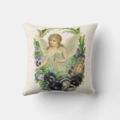 ビクトリアン復活祭の天使 紫のパンジー花 クッション (裏面)