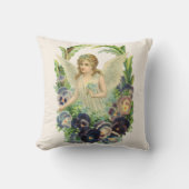 ビクトリアン復活祭の天使 紫のパンジー花 クッション (正面)